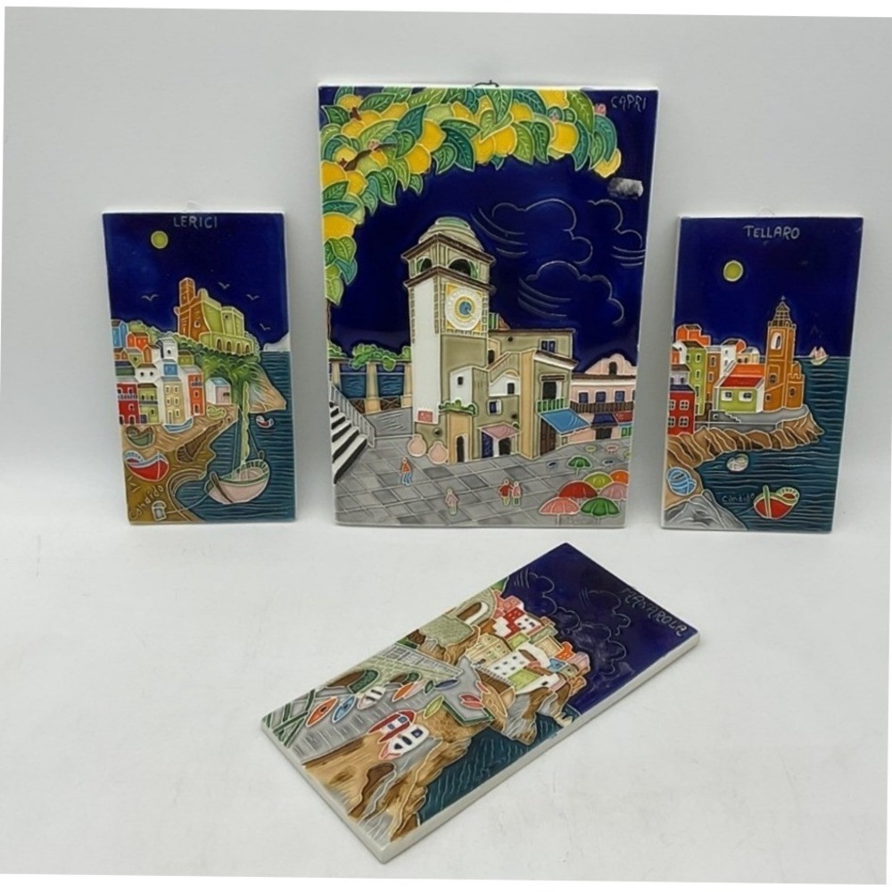 4 Vietri Ceramics Capri Tile Made/painted by hand in Italy 7-3/4" x 11-1/4"